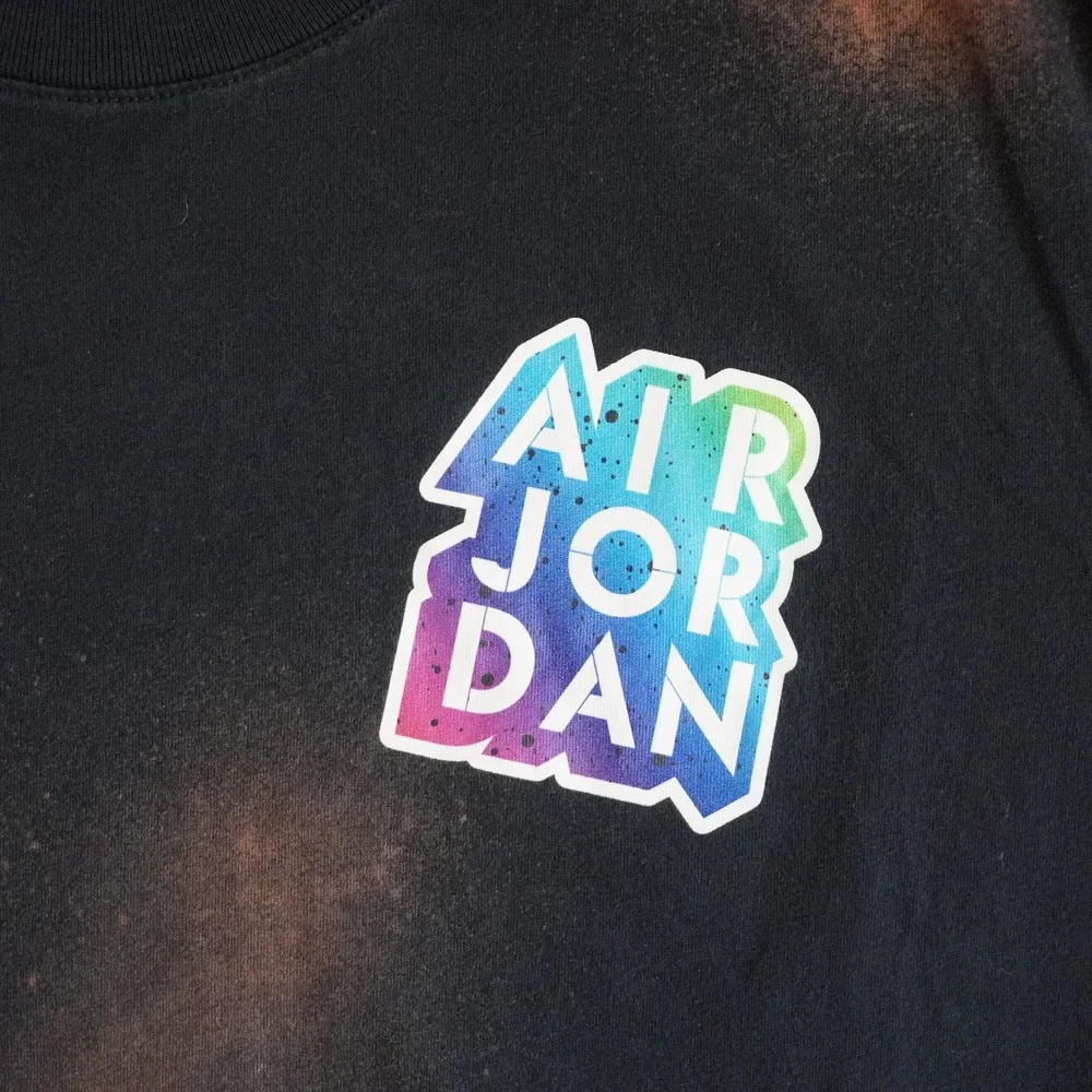 Nike Jordan Mens Bleach Dye Graphic T-Shirt Black Multi Color Logo Size M